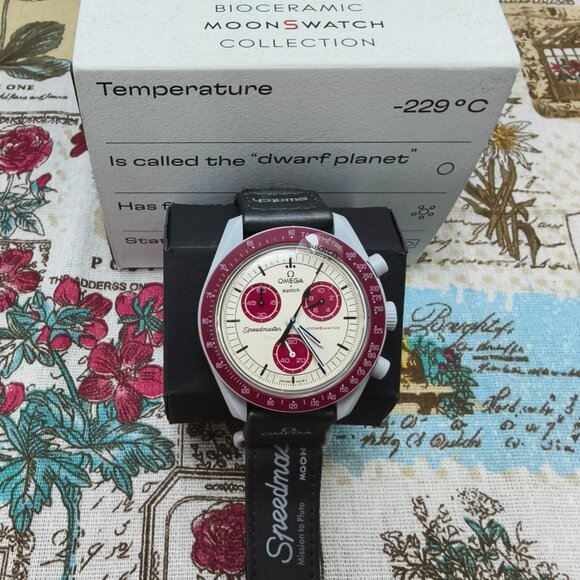 👑POSH NWT Swatch X Omega Bioceramic Moonswatch Mission To Pluto Watch - Picture 4 of 5